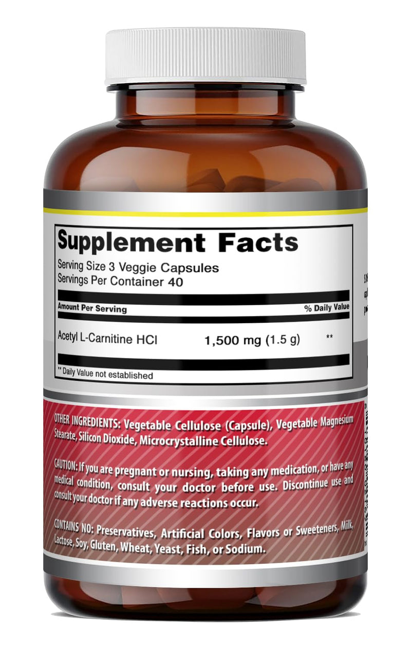Amazing Formulas Acetyl L-Carnitine | 1500 per Serving Supplement | Vegetarian Capsules | Non-GMO | Gluten-Free | Made in USA (1 Pack | 120 Count) 1500 mg | 1 Pack | 120 Count