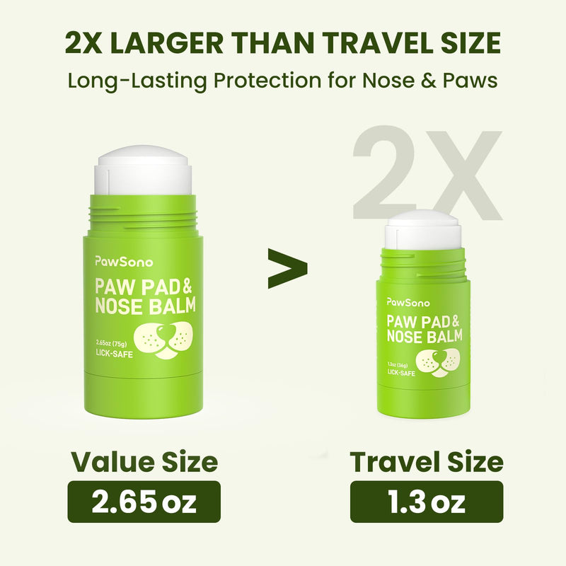 PawSono Lick-Safe Dog Paw & Nose Balm with Coconut Oil | All-Natural Moisturizer & Soother for Dry, Cracked Pads & Snout | Heat & Cold Pavement Protection Wax | Horse Hoof, Joint Care (2.6 oz) 2.6 oz