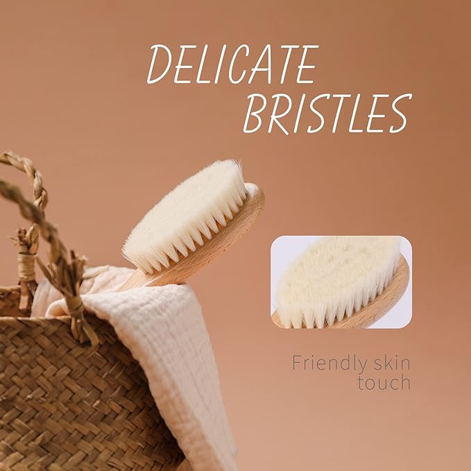 O-Life Baby Hair Brush, Comb, Baby Brush, For Newborns, Infants, Babies, Hair Brush, Comb, Head Massager, Natural Wood, Baby Shower Gift, Gift, Anti-Static - BeesActive Australia