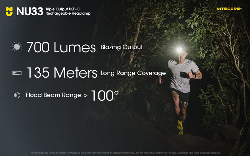Nitecore NU33 700 Lumen Camping Headlamp, USB-C Rechargeable, Lightweight with White, Red, and Reading LEDs Sticker - BeesActive Australia