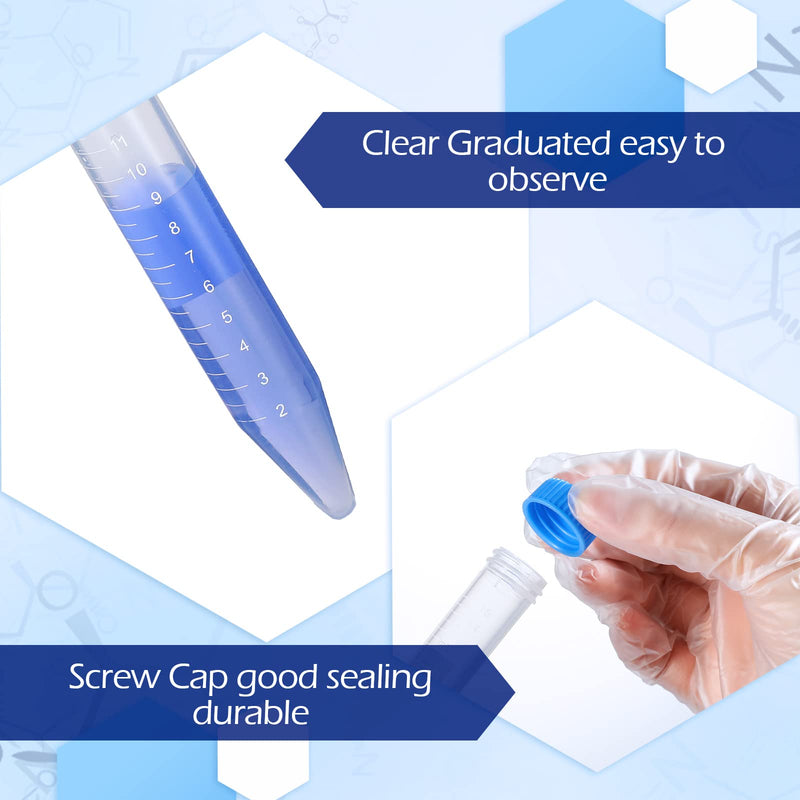 Konohan Conical Centrifuge Tubes Sterile Plastic Test Tubes with Screw Caps Polypropylene Conical Container with Graduated Marks and Bottom(400 Pack,Blue Cap,15 ml) 15 ml Blue Cap 400