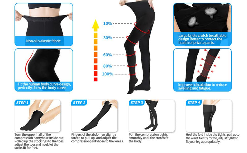 20-30mmHg Compression Pantyhose for Women, Medical Compression Stockings, High Waist Opaque Compression Tights for Lymphadema Edema, Swelling, Varicose Veins, Support Hose for Teacher Doctor L Black