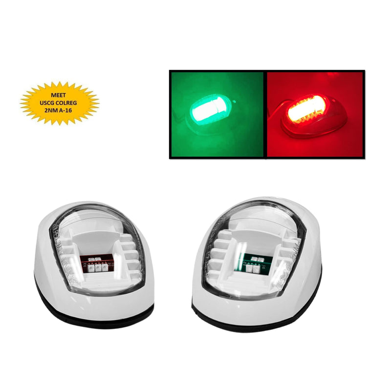 Pactrade Marine Boat Navigation Lights Red and Green LED Side Lights (Vertical Mount) - 2 NM White Housing | Green Starboard Red Port Navigation Lights for Boats LED 2 NM Model - White - BeesActive Australia