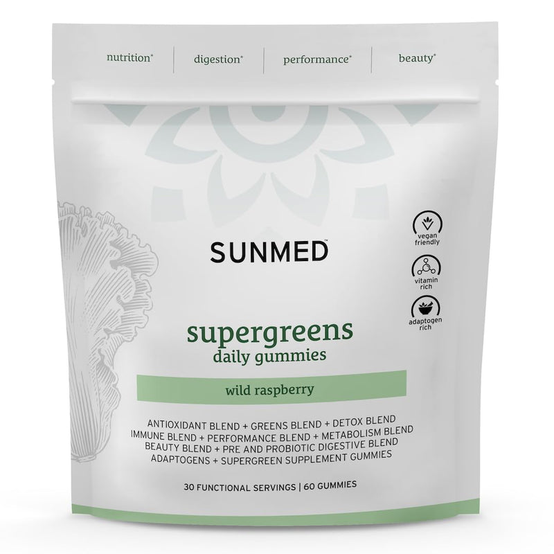 SUNMED Supergreens Daily Gummies – Wellness Blend with Ashwagandha, Green Tea, Spirulina, Probiotics, Antioxidants & Detox Support for Immunity, Gut, Skin & Brain Health | Wild Raspberry, 60ct