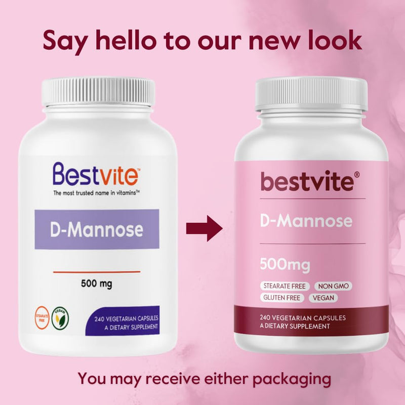 BESTVITE D-Mannose 500mg (240 Veg Caps) - Corn Free - No Fillers - Vegan | No Stearates - Non GMO - Gluten Free - Urinary Tract Health* - From Birch Bark
