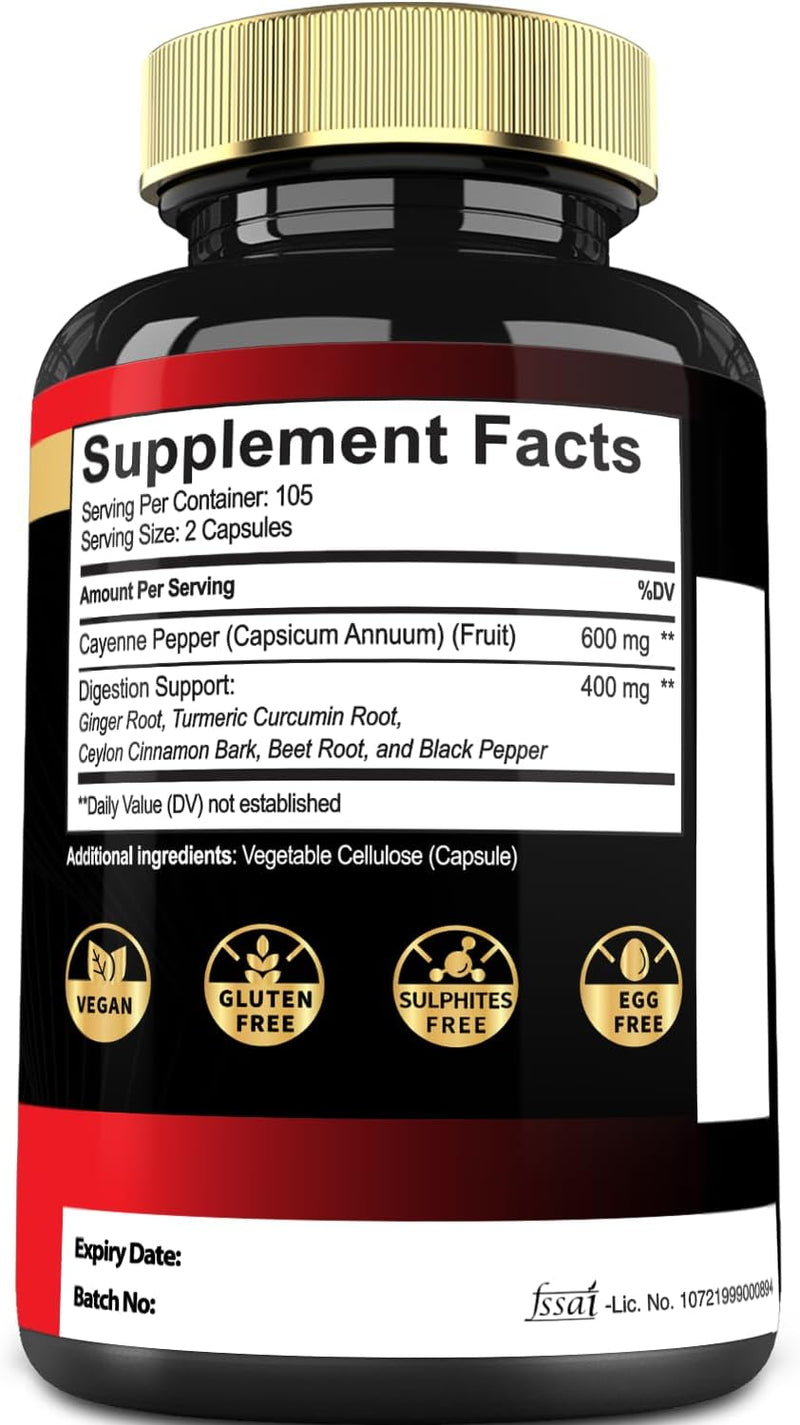 Cayenne Pepper Capsules - Ultra Complex with Cinnamon, Ginger, Cardamom, Hawthorn Berry - Support Digestion, Circulation & Overall Wellness (180 Count (Pack of 1)) 180 count (pack of 1) - BeesActive Australia