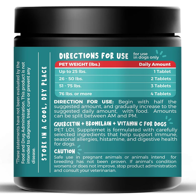 Quercetin for Dogs with Bromelain and Vitamin C | 3-in-1 Supplement for Dog Allergies, Immune Support, Itch Relief, Promote Inflammatory Relief & Antioxidant Activity | 120 Chewable Tablets - PawsPlanet Australia