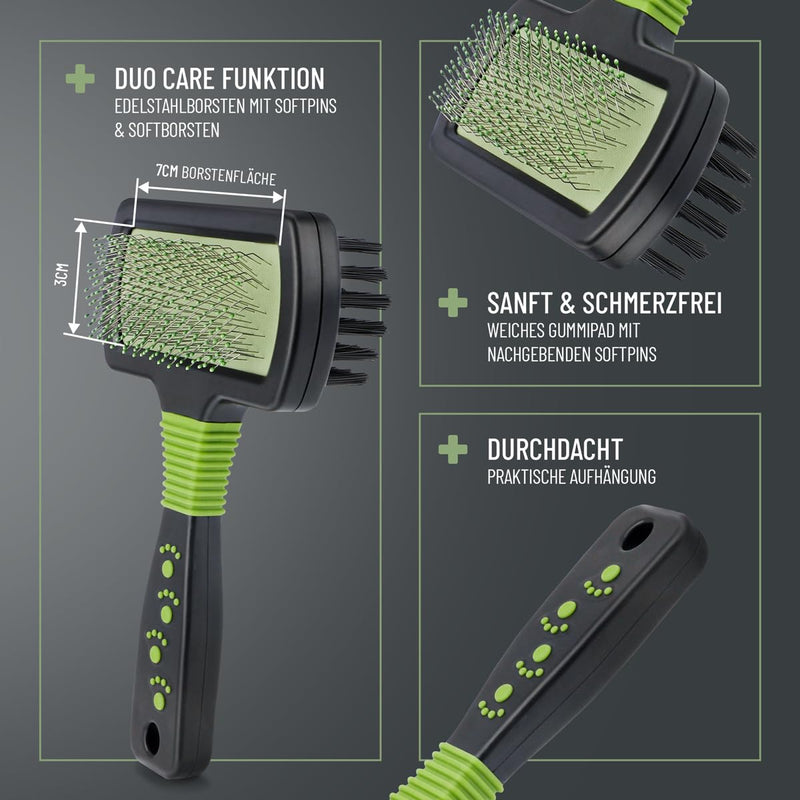 ReaVET Slicker Brush 2in1 - Dog Brush, Cat Brush with Long Hair - Fur Brush for Dogs, Cats I Brush for Daily Grooming I Double-Sided Pet Brush with Gentle Bristles & Tines Slicker Brush 2in1 All Breeds - BeesActive Australia