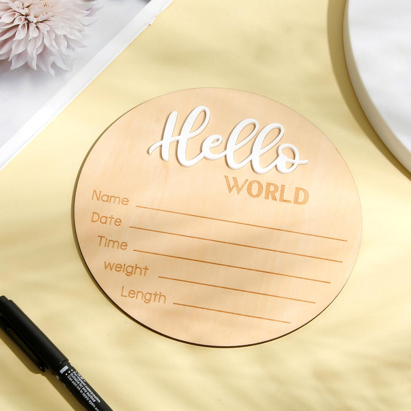 Baby Announcement Sign, 5.9 Inch Wooden Hello World Newborn Sign Birth Announcement Signs Baby Name Announcement Plaques for Photo Props Baby Shower Hospital Nursery - BeesActive Australia