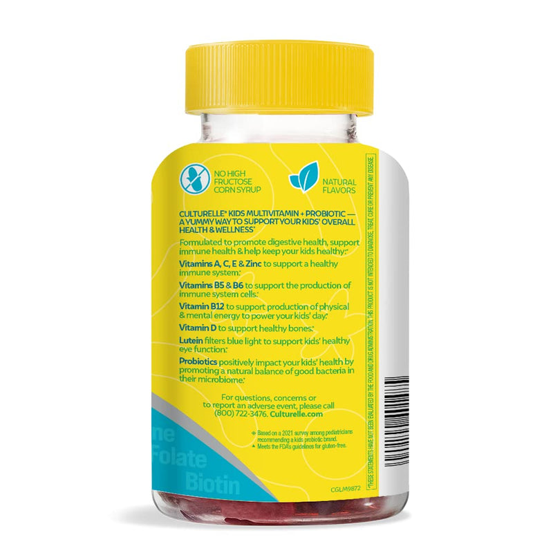 Culturelle Kids Multivitamin + Probiotic Gummies, Ages 2+, 90 Count | From the #1 Pediatrician-Recommended Brand± Digestive Health, Immune & Vision Support*, 11 Vitamins & Minerals + Lutein 60 Count (Pack of 1)