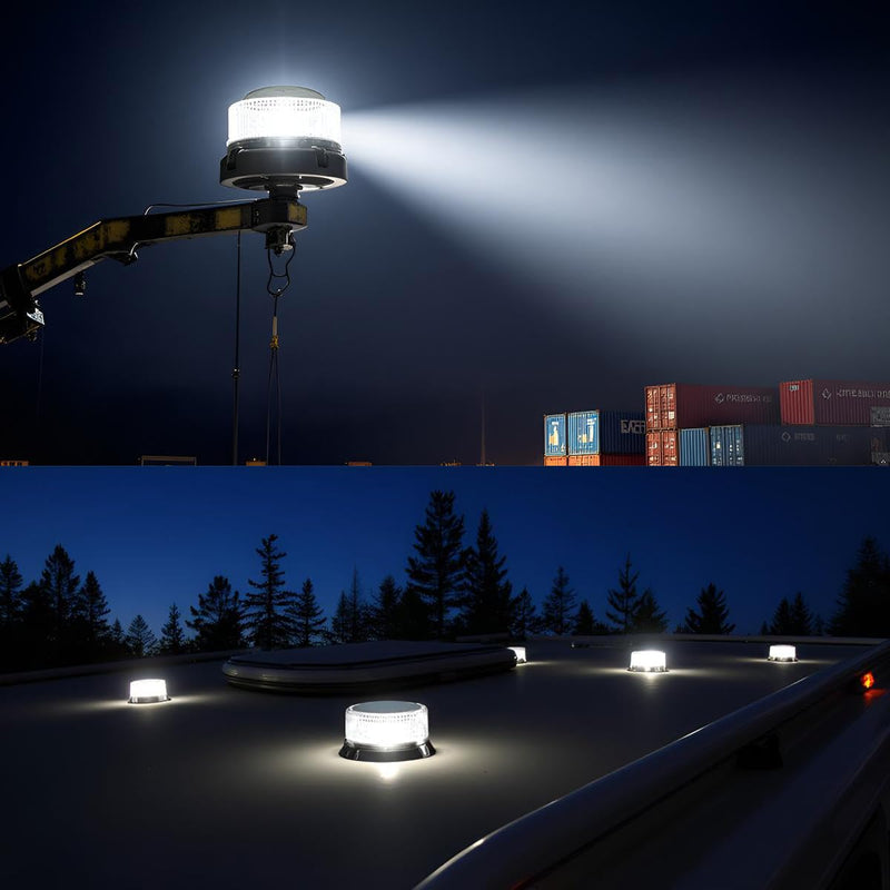 LED Anchor Light for Boat Yacht, Solar Navigation Lamp, Marina Dock Barge Safety Beacon Lights, Strobe Warning Light, Magnetic & Suction Mount, Auto On/Off, for Boats Factory Dock, White