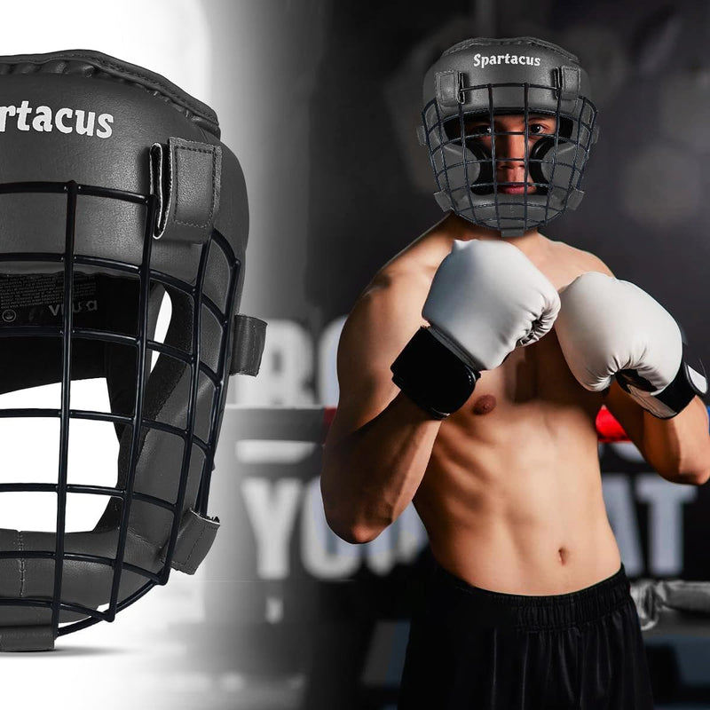 Boxing Headgear MMA Muay Thai, Removable Face Grill, Head Gear for Sparring Grappling Martial Arts Kickboxing Karate Taekwondo BJJ Training Head Guard X-Large Black - BeesActive Australia