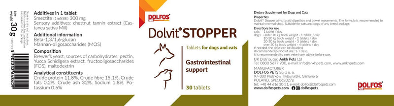 Dolvit Stopper 30 tablets Gastrointestinal Support for Cats Dogs