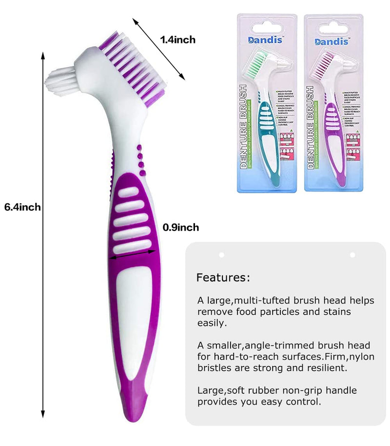 Premium Hygiene Denture Cleaning Brush Set, Multi-Layered Bristles & Ergonomic Rubber Handle, for Denture Care(Purple & Green) Purple & Green - BeesActive Australia
