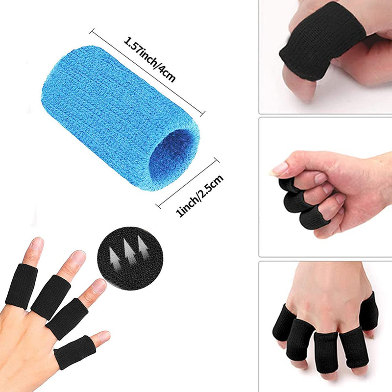 ELANE 40 PCS Finger Splint Finger Holster Thumb Brace Support Elastic Sleeves for Finger Support,Knuckle black+skyblue