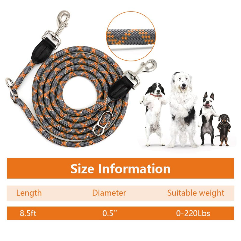 Pawstrip Hands-Free Dog Leash - Multifunctional Reflective Waist and Crossbody Training Leash for Walking and Running - Adjustable Nylon Double Leashes for Small, Medium, Large Dogs Orange