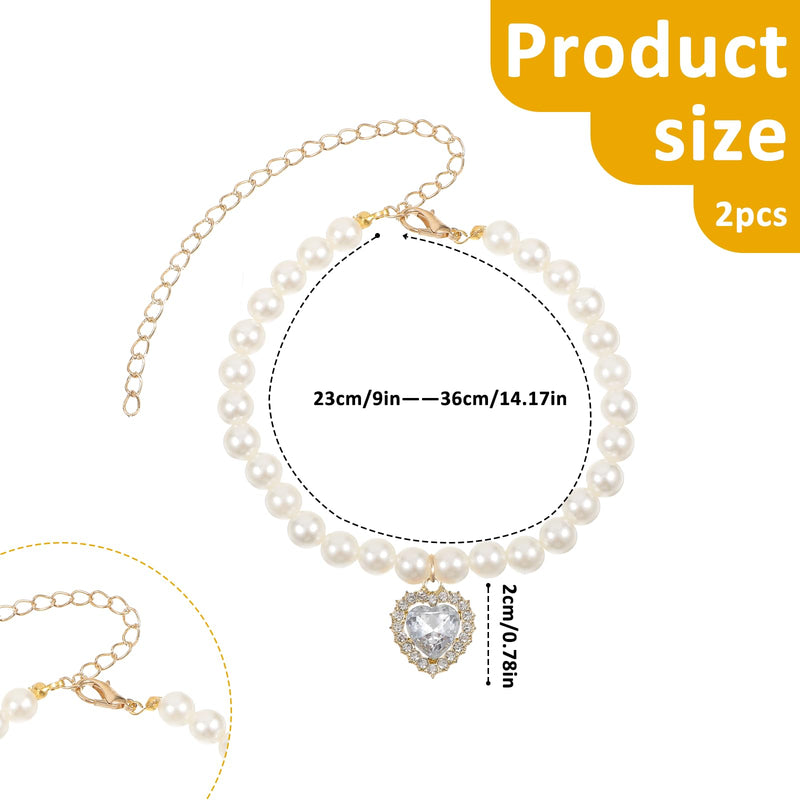 2 Pcs Cat Dog Pearl Collar Acrylic Rhinestone Cute Dog Necklace Adjustable Bling Small Cat Chain Collar Princess Style Pet Wedding Party Jewelry Charms for Kitten Puppy Outfits Accessories - BeesActive Australia