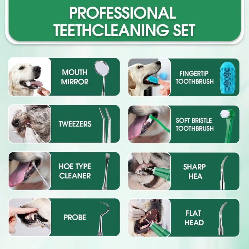 Dog Teeth Cleaning Kit with Pet Oral Spray, Dog Dental Care-Plaque Remover for Teeth, Cleans and Relieves Tooth Sensitivity, Universal for Dogs & Cats, Dark Green - PawsPlanet Australia