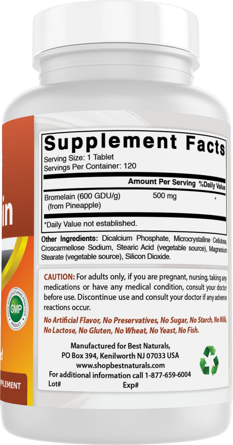 Best Naturals Bromelain 500mg 120 Tablets (120 Count (Pack of 2)) Pineapple 120 Count (Pack of 2) - BeesActive Australia