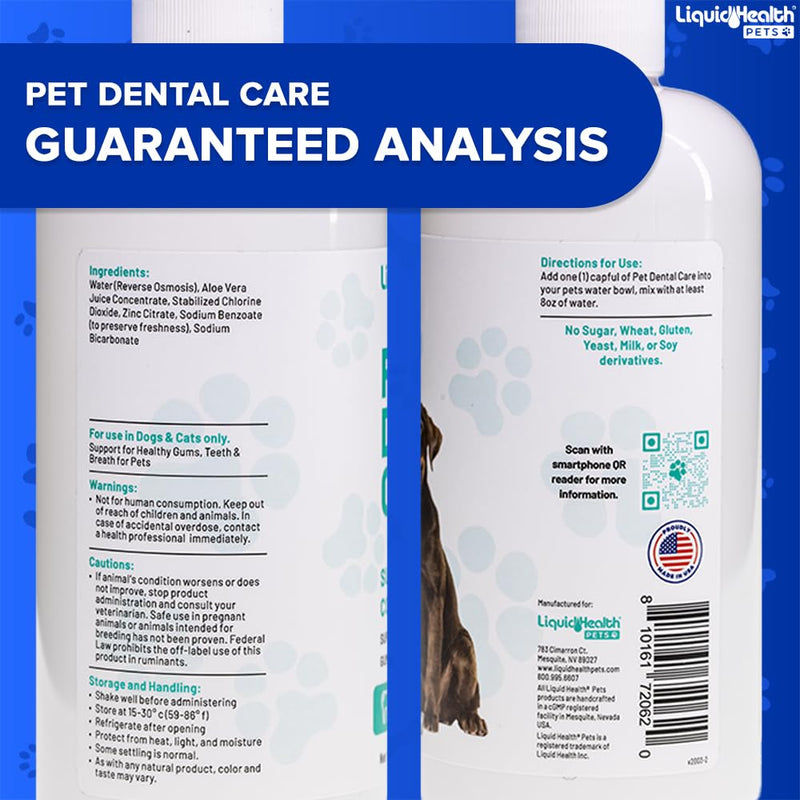 LIQUIDHEALTH Pet Dental Care Water Additive for Dogs & Cats - Fast Acting Pet Bad Breath Freshener, Dog Mouth Wash, Animal Oral Dental Rinse, Plaque & Tartar Teeth Cleaning Solution, USA Made (16 oz) 16 Fl Oz (Pack of 1)