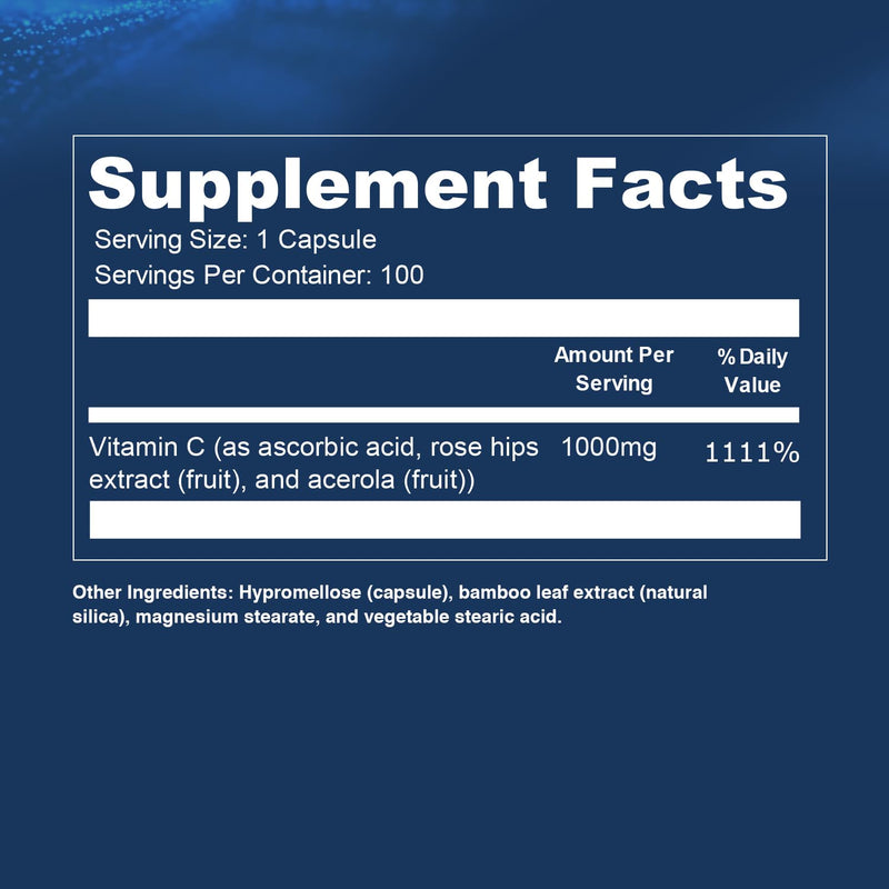 Opti+ Vitamin C 1000mg Capsules, Buffered Time-Release Formula with Rose Hips & Acerola for Immune & Antioxidant Support*, Vitamin C Essential Antioxidant, 100 Capsules, 100-Day Supply