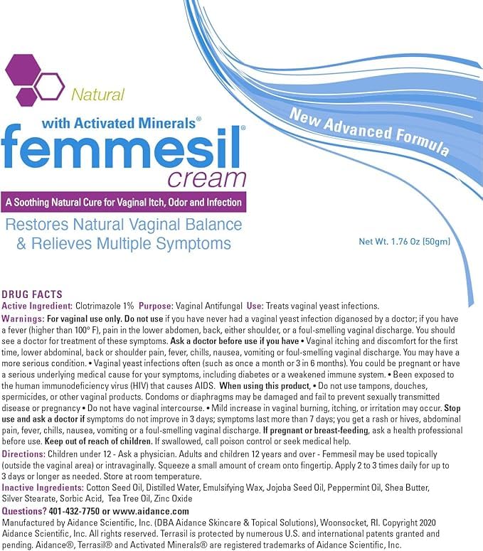 Femmesil Feminine Care Vaginal Health Antifungal Cream for Relief from Yeast Infection, Itch & Irritation, Vaginal Cream for Women, 1.7oz Tube 0.04 Ounce (Pack of 1)
