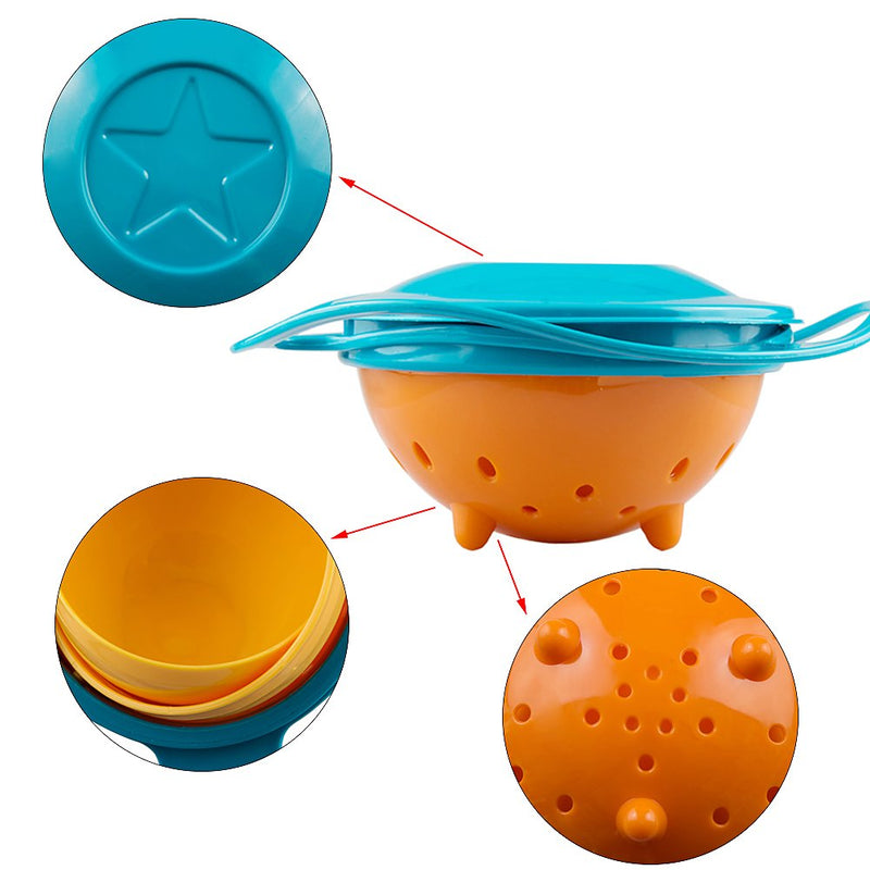 Song Qing Magic Gyro Bowl 360 Degree Rotate Spill-Proof Bowls with Lid Plastic Creative Dishes Practice Feeding Bowls Blue-new - BeesActive Australia