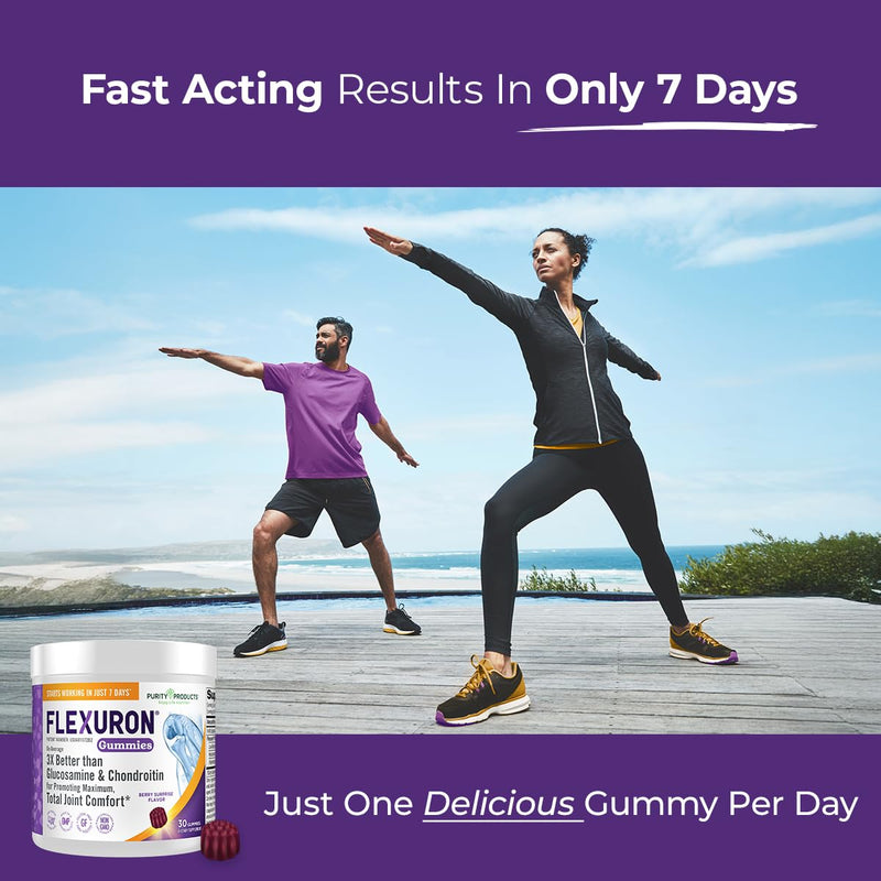 Purity Products Flexuron Gummies Joint Formula 3X Better Than Glucosamine and Chondroitin - Starts Working in just 7 Days - Krill Oil, Low Molecular Weight Hyaluronic Acid, Astaxanthin - 30 Ct (1) 1 - BeesActive Australia