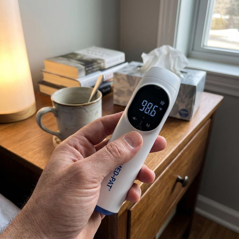 Med-Pat TH-1 Touchless Digital Thermometer - Infrared 1-Second Result - - Baby, Kids, Adults - Temperature Fever Alert, HD Color - Forehead & Ear Mode - Auto-Light & Silent Mode