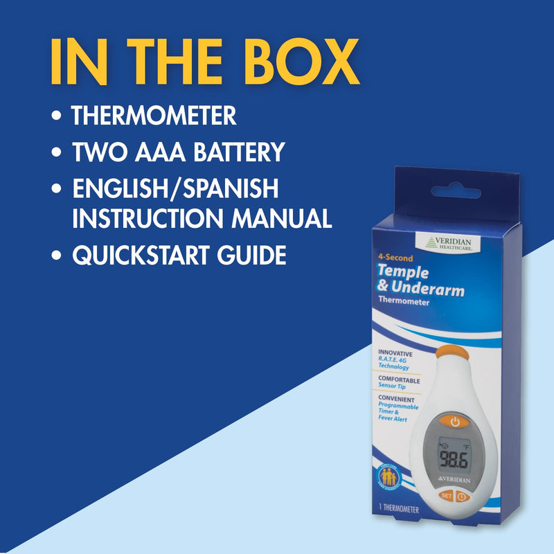 Veridian Healthcare Temple & Underarm Thermometer | Infrared Measurements | Fast 4-Second Readout | Fever Alert | Backlit Display | Programmable Timer | 1-Year Warranty - BeesActive Australia