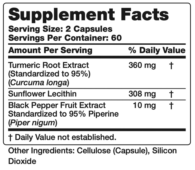 Curcumin Turmeric 360 mg per Serving, 120 Capsules with Black Pepper & Phytosome Extract | Joint & Cellular Support