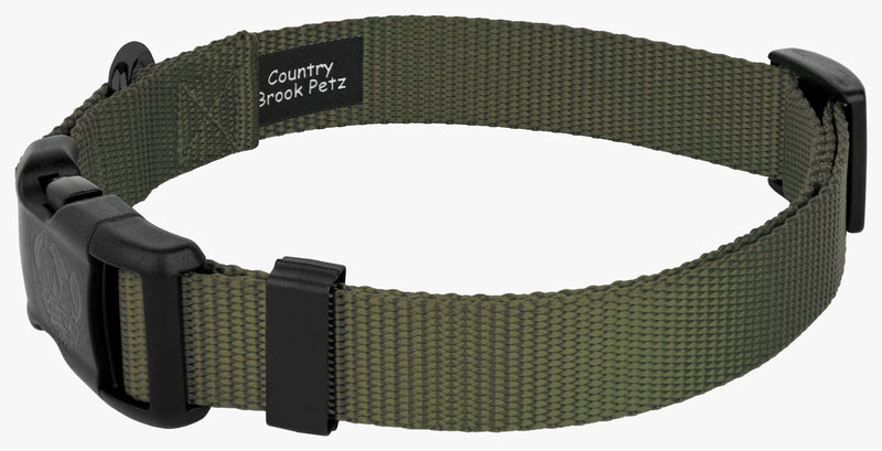 Country Brook Petz - American-Made Dog Collar for Large, Medium, and Small Dogs and Puppies - Deluxe Heavy Duty Nylon in 33 Dazzling Colors (Large, 1 Inch Wide, Dark Olive Drab) Large (Pack of 1) - BeesActive Australia