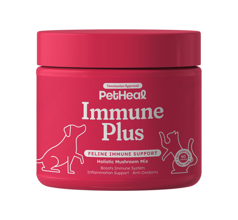 PetHeal Immune Plus Chews for Cats - Vet-Reviewed - Boosts Immunity & Liver Health with Turkey Tail, Reishi & Milk Thistle | Promotes Shiny Coat & Reduces Lumps | 60 Chicken-Flavored Soft Chews