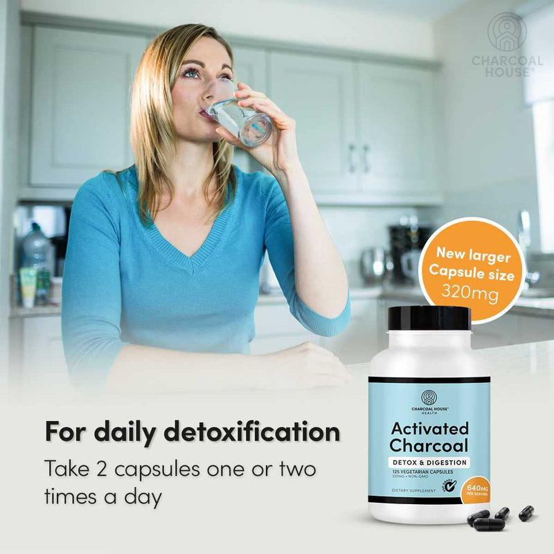Activated Charcoal Capsules 125 Vegetarian Capsules 320mg - Vegan 100% Pure Coconut Shell Charcoal No Filler 300