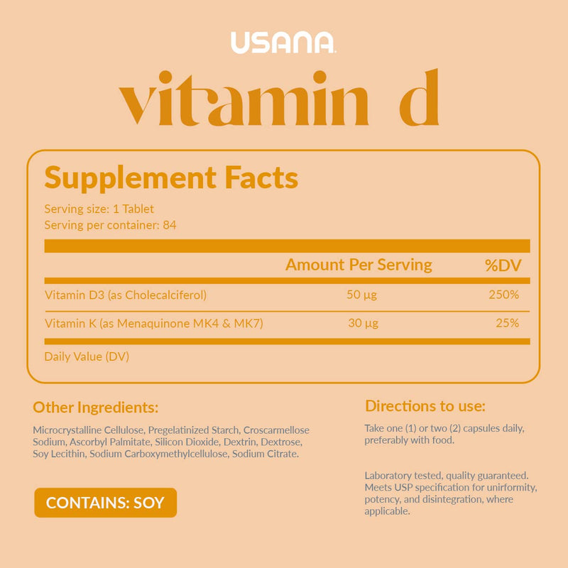 USANA - Vitamin D Maximum Strength 2,000 IU Supplement - 84 Tablets | With 2,000 IU Vitamin D, Vitamin K2, Bone Mineralization, Immune Support, Heart Health and Respiratory Health