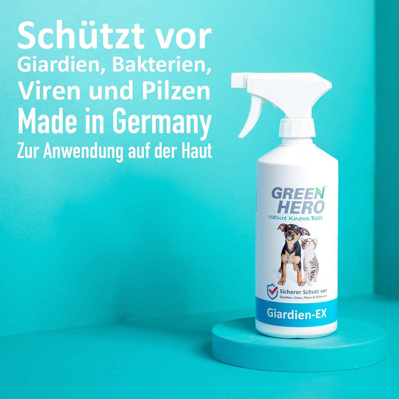 Green Hero Giardia EX Disinfectant Spray for Dogs & Cats 500ml | Highly effective against Giardia, bacteria, viruses & fungi | Dermatologically tested for disinfection of animals and the environment - BeesActive Australia