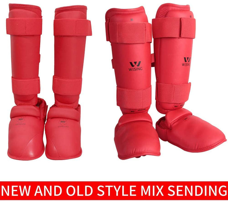 Wesing Karate Shin Instep Guard WKF Karate Shin Pad Red Medium - BeesActive Australia