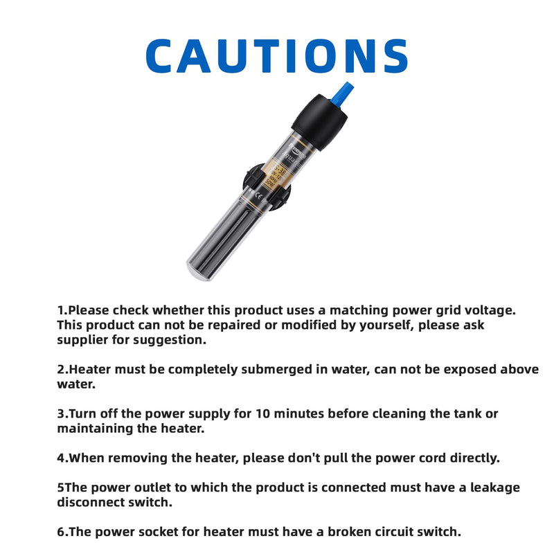 FREESEA 50 Watt Aquarium Submersible Betta Heater with Aquarium Submersible Thermometer 50Watt