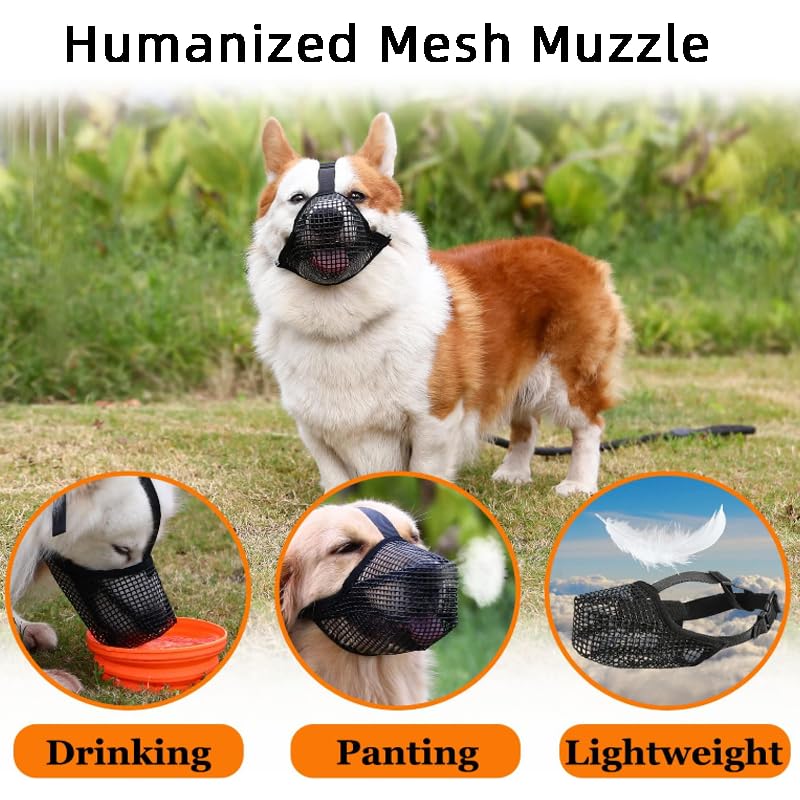 Dog Muzzle Black Mesh Dog Muzzle Adjustable Poison Bait Protection for Dogs Eating Protection Dog Muzzle Against Barking Mouth Loop Dog Anti-Biting and Anti-Licking All-Inclusive Muzzle (Size L) - BeesActive Australia