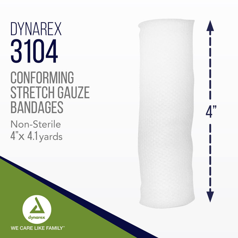 Dynarex 3104 Non-Sterile Stretch Gauze Bandage Roll, 4" x 4.1 yard, Pack of 12 12 Count (Pack of 1) - BeesActive Australia