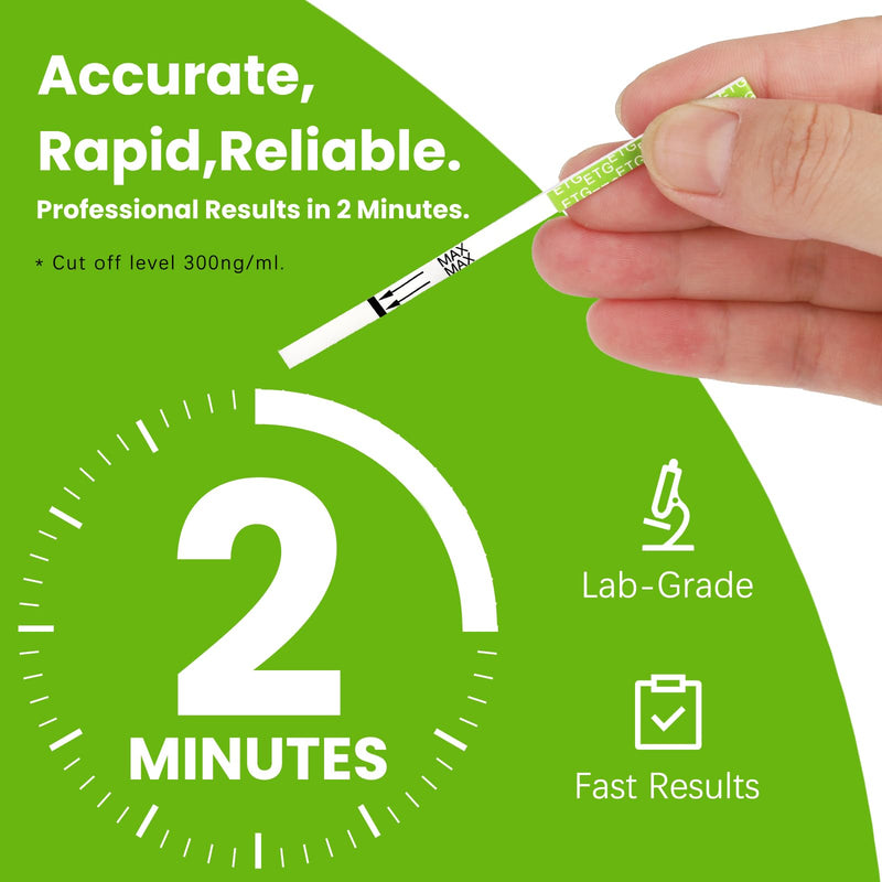 ETG Alcohol Urine Test Strips [10 Pack] – High Sensitivity, 2-Min Results, 300 ng/mL Cutoff. Individually Sealed Dip Tests for Home/Workplace