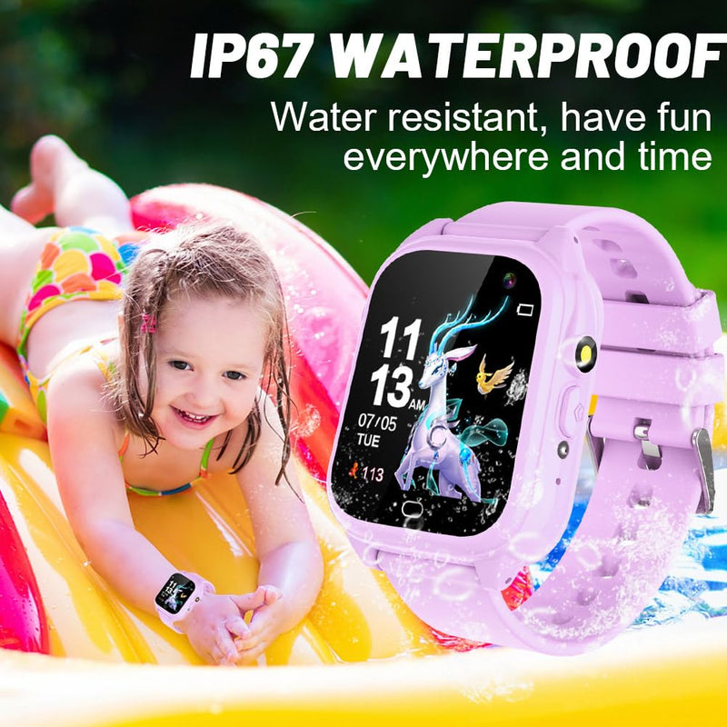 OVV Smart Watch for Kids Boys Girls Age 3-12 with Waterproof 26 Games 1.44'' Touch Screen HD Camera MP3 Player Video Recorder Pedometer Alarm Clock Calculator Torch Wrist Watch Children Learning Toys purple
