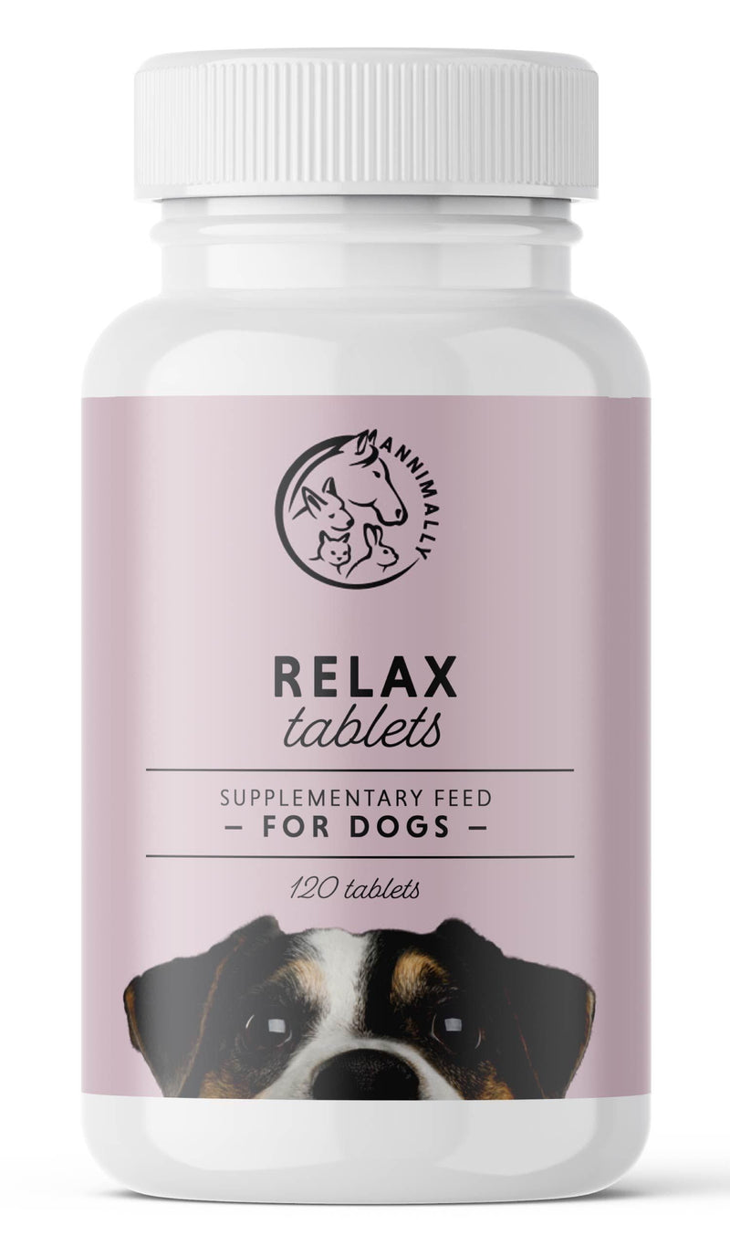 Annimally Relax Tablets for Dogs 120 pcs. - Daily Supplement with St John’s Wort, Valerian Root, L-Tryptophan & Vitamins, Made in Germany 120 Tablets for Small Dogs