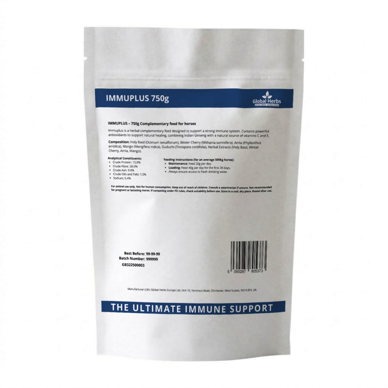 Global Herbs ImmuPlus for Horses 750g Refill Pouch Immune System & Recovery Support Herbal Supplement