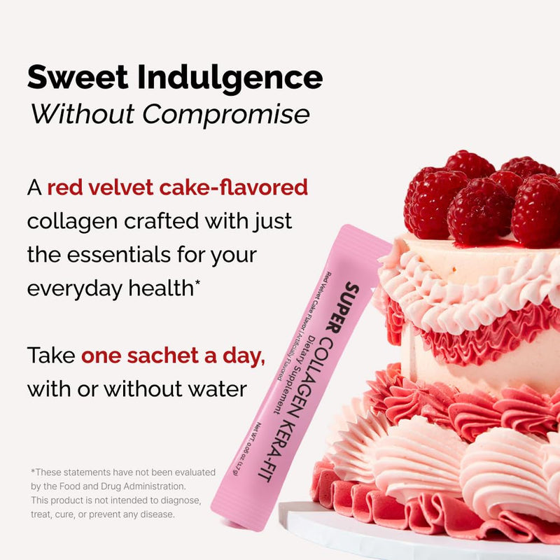 VITALBEAUTIE Super Collagen Kera‑Fit – K‑Beauty Hair, Skin & Nail Powder Stick Packs – Developed with K‑Dermatologist, Red Velvet Cake Flavor – 30 Packets