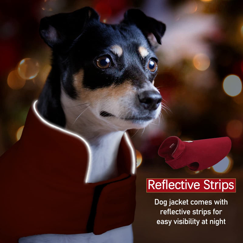 DENTRUN Windproof Winter Warm Fleece Medium Dog Coat Reversible Puppy Jacket Reflective Soft Pet Vest, Cold Weather Dog Sweater Apparel Leash Access Overcoat for Medium Breeds, Burgundy, M - BeesActive Australia