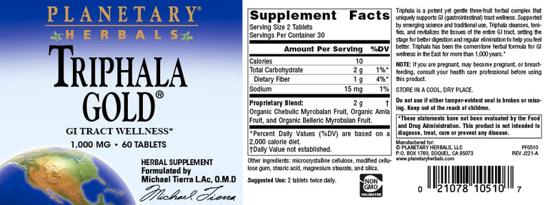 Planetary Herbals Triphala Gold 1000mg - 60 Tablets - BeesActive Australia