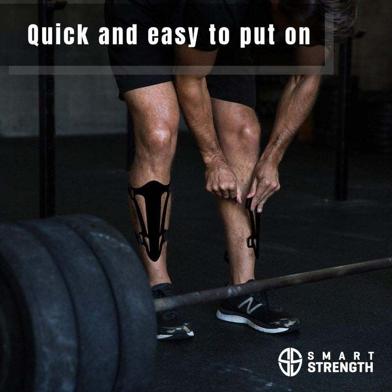 Deadlift Shin Guards, Box Jump Shin Guard Protector, Smart Shin Shields best workout protection for Deadlifts, CrossFit, Weightlifting, Powerlifting, Jumps, 2.5 mm hard bearing grade plastic Pair of 2