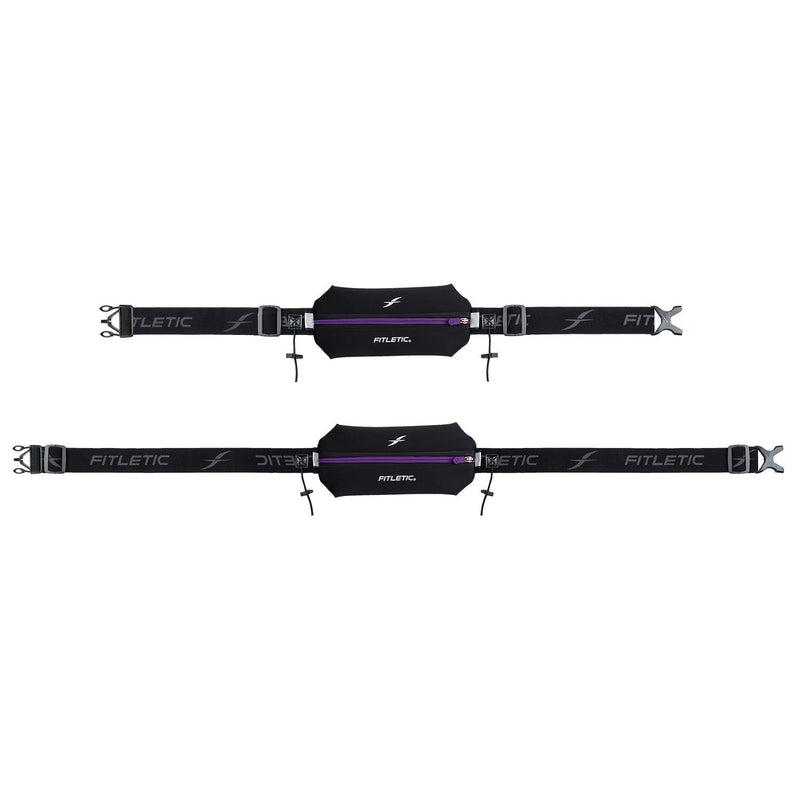 Fitletic Neo Race Belt, Black & Purple | Unique No Bounce Design for Marathon, Triathlon, Trail, 5k, 10k | Running Belt | N01R-07