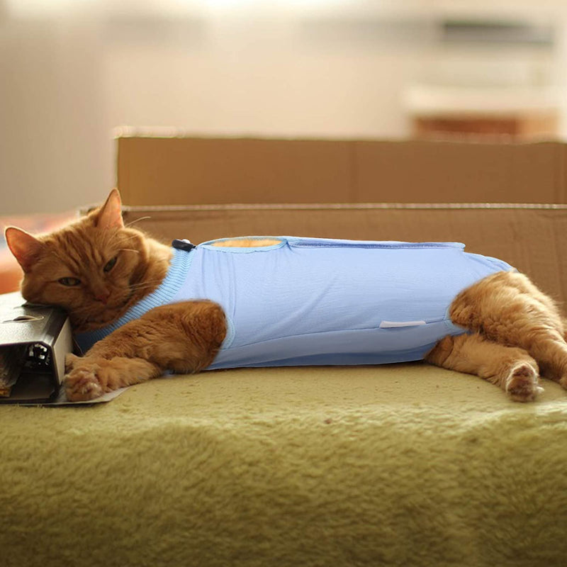 Voarge Recovery Suit Cat, Cat Bodysuit After Surgery Anti-licking, Prevent Licking After Surgery Wear Weaning and Keep Warm Recovery Cloth Suit for Cats Dogs (L, Blue) L - BeesActive Australia